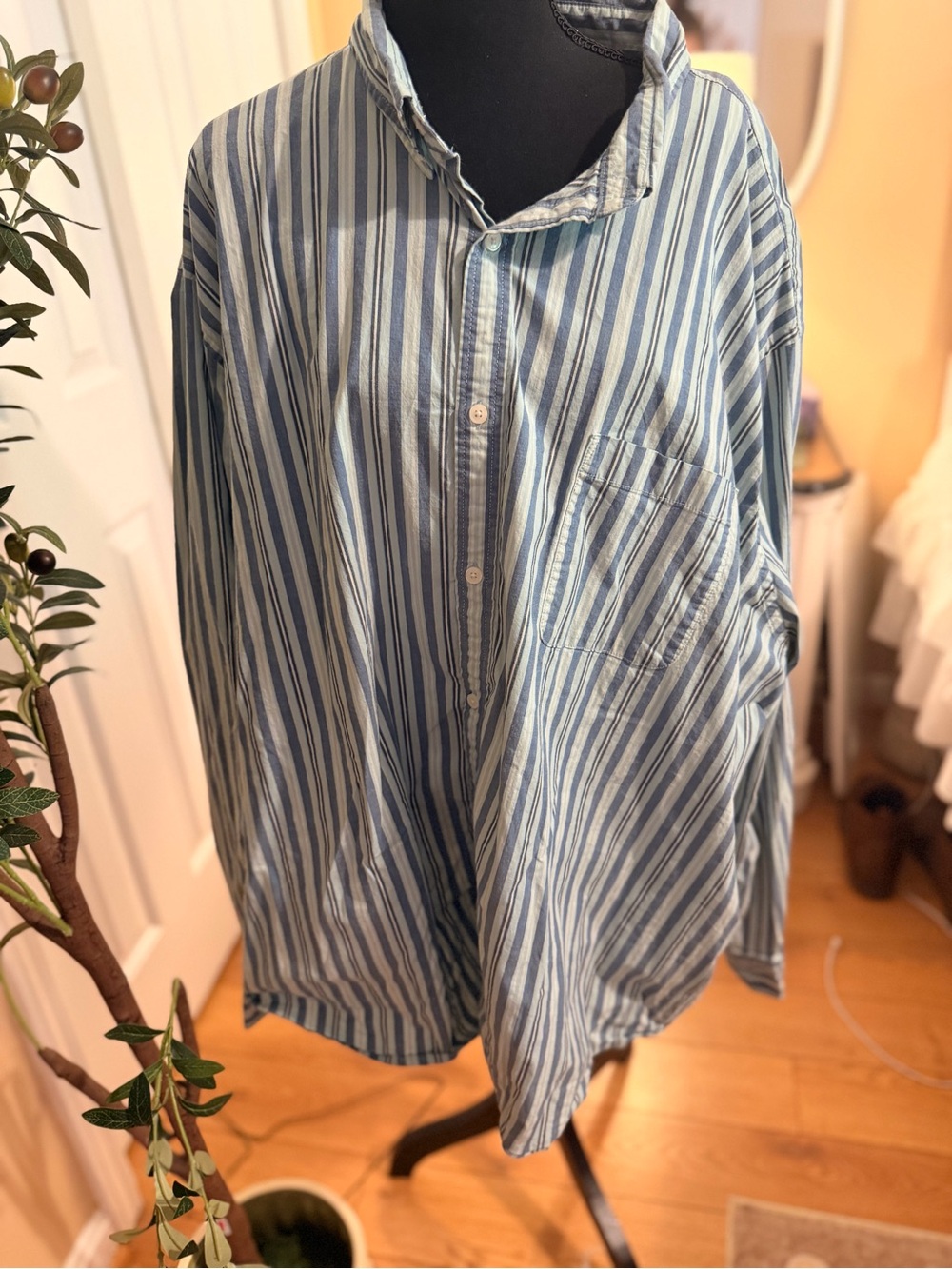 St. John's Bay Blue and White Vertical Stripe Button-Down Shirt
